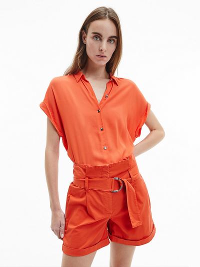 Calvin Klein Ruhák HU276917 | Calvin Klein Crepe Short Sleeve Női Ing Narancssárga